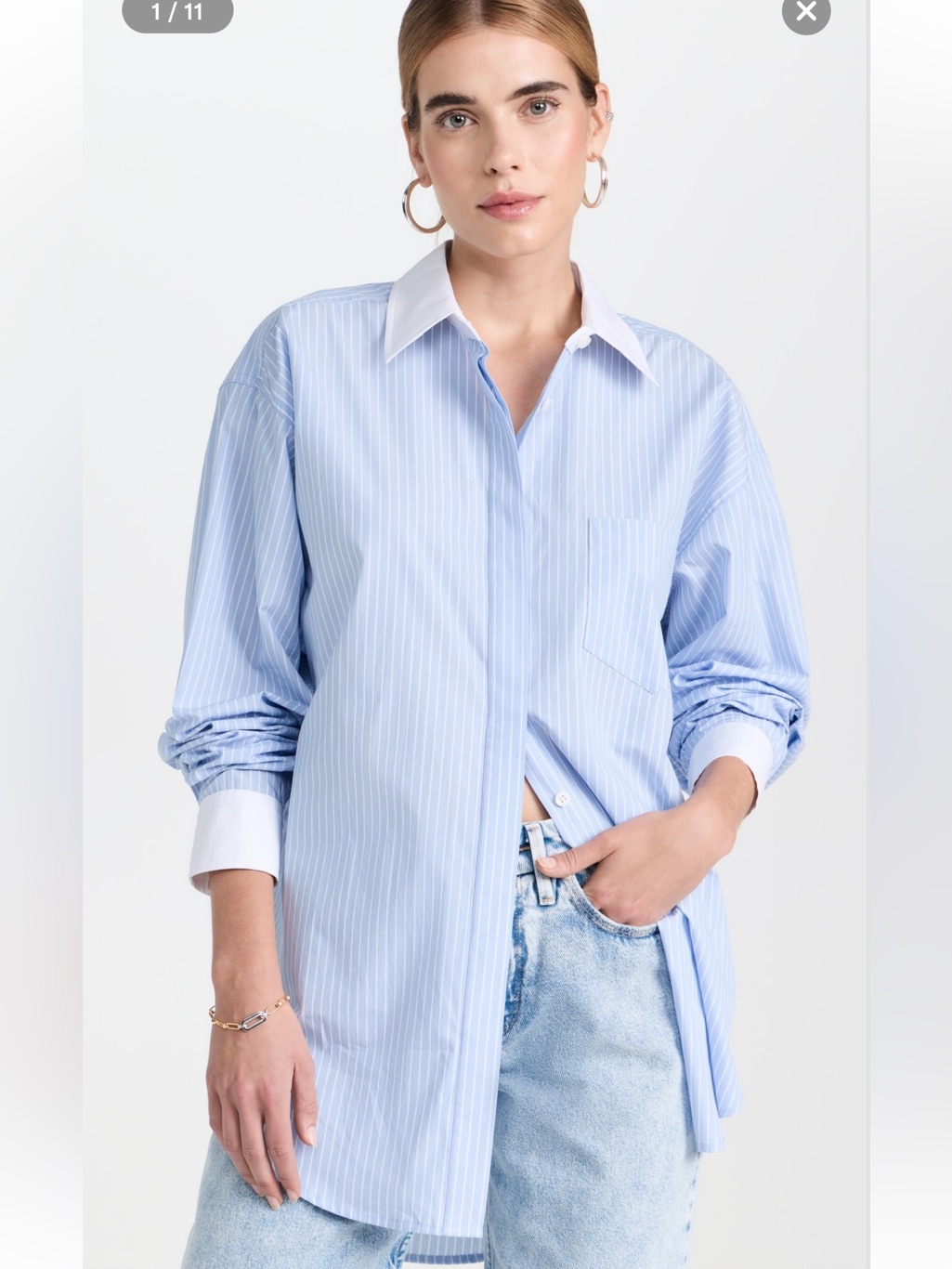 Good American Light Blue Yarn Dye Poplin Good Shirt With White Collar